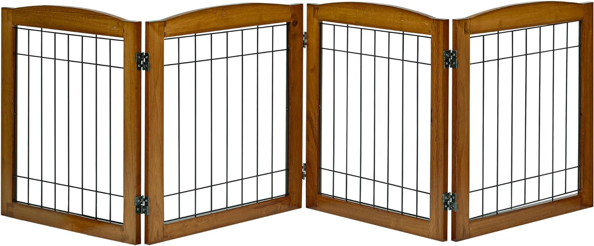 LZRS Sturdy Wood Pet Gate, Freestanding Wire Dog Gate Safety Fence Indoor, Foldable Stair Barrier Pet Exercise for Most Furry Friends, Dog Gate for Stairs,24" Height-4 Panels