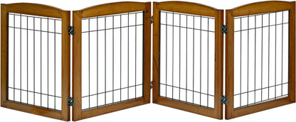 LZRS Sturdy Wood Pet Gate, Freestanding Wire Dog Gate Safety Fence Indoor, Foldable Stair Barrier Pet Exercise for Most Furry Friends, Dog Gate for Stairs,24" Height-4 Panels