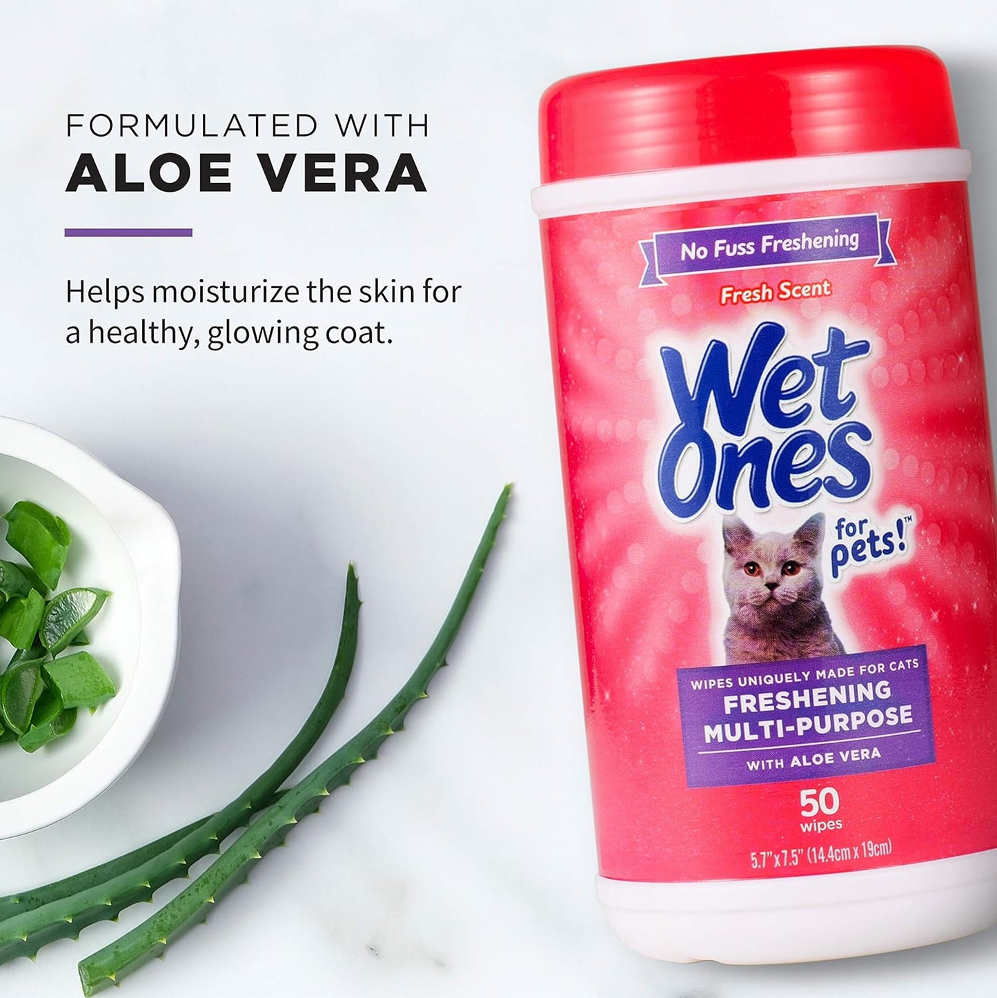 Wet Ones for Pets Freshening Multipurpose Wipes for Cats with Aloe Vera | Easy to Use Cat Cleaning Wipes, Freshening Cat Grooming Wipes for Pet Grooming in Fresh Scent | 50 Ct Cannister Cat Wipes