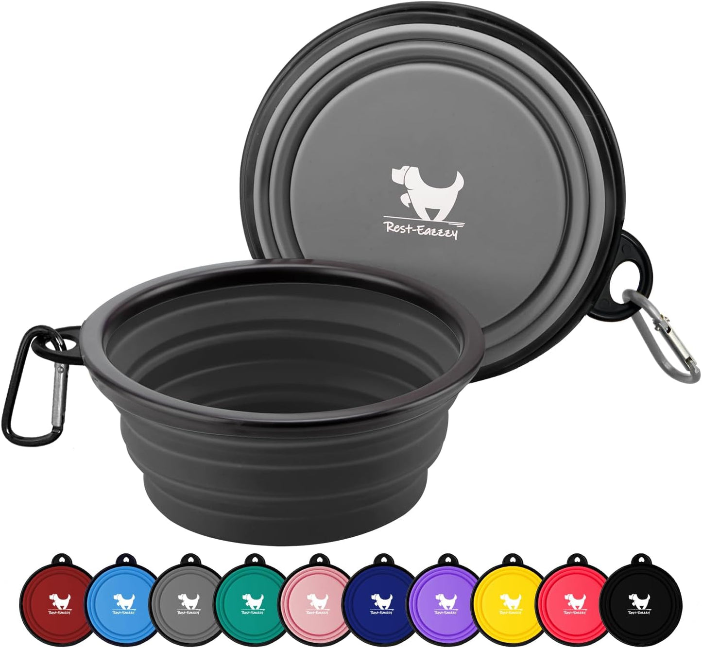 Rest-Eazzzy Large Collapsible Dog Bowls 1000 Ml, 2-Pack Dog Portable Water Bowl for Dogs Cats Pet Foldable Feeding Watering Dish for Traveling Camping Walking with 2 Carabiners, BPA Free