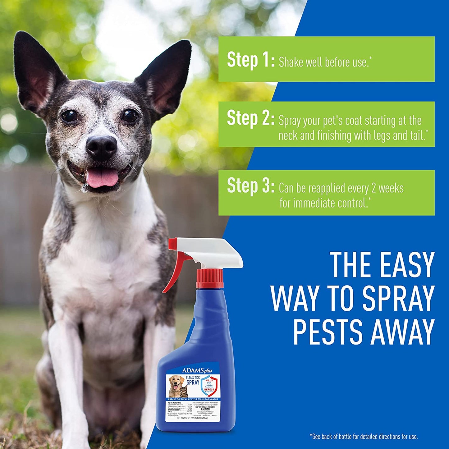 Adams plus Flea & Tick Spray | Kills Adult Fleas, Flea Eggs, Flea Larvae, Ticks, and Repels Mosquitoes for up to 2 Weeks | Controls Flea Reinfestation for up to 2 Months | 32 Oz