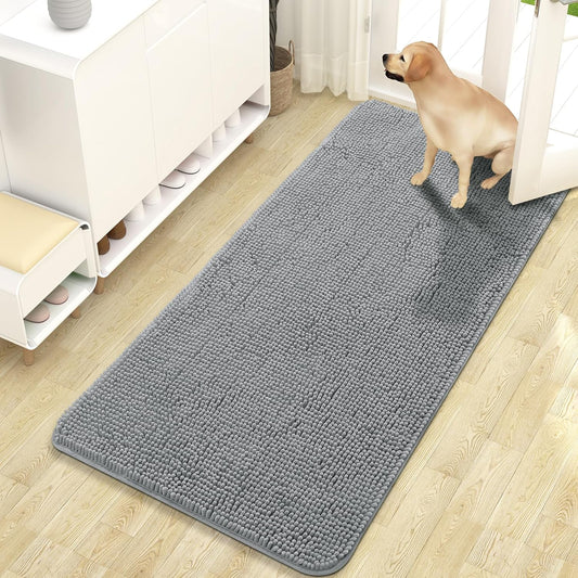 OLANLY Dog Door Mat for Muddy Paws, Absorbs Moisture and Dirt, Absorbent Non-Slip Washable Mat, Quick Dry Microfiber, Mud Mat for Dogs, Entry Indoor Door Mat for inside Floor(47X24 Inches, Grey)