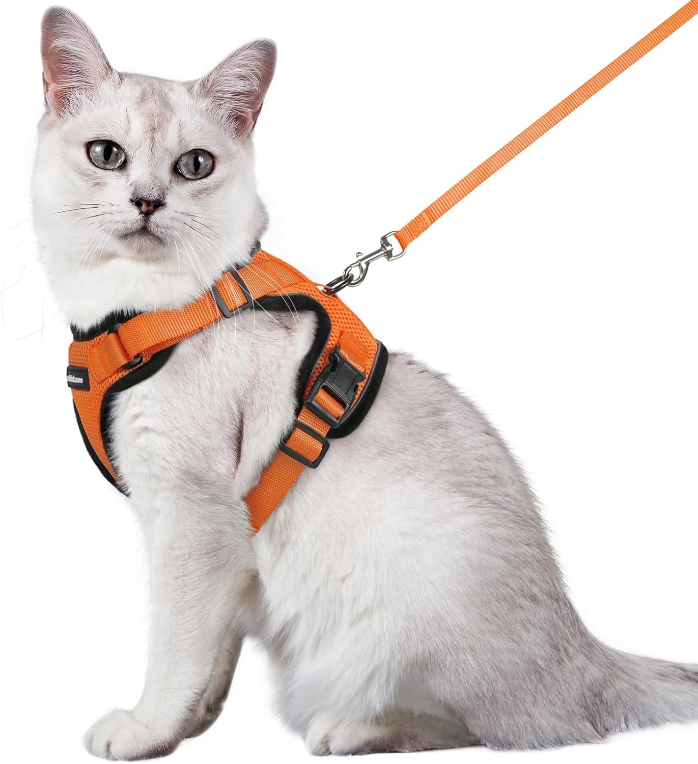 Rabbitgoo Cat Harness and Leash for Walking, Escape Proof Soft Adjustable Vest Harnesses for Cats, Easy Control Breathable Reflective Strips Jacket, Orange, M