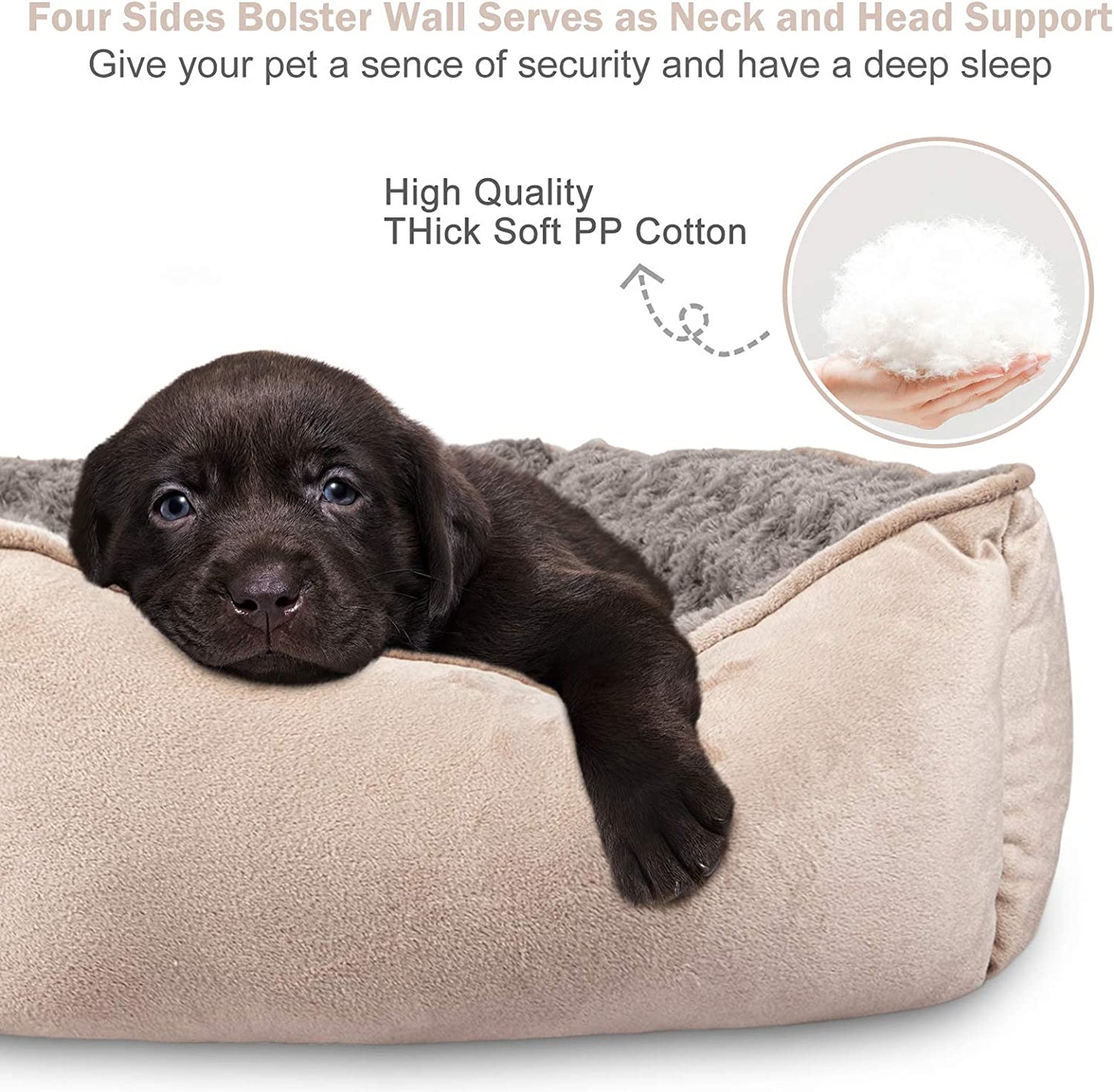 JOEJOY Rectangle Dog Bed for Large Medium Small Dogs Machine Washable Sleeping Sofa Non-Slip Bottom Breathable Soft Puppy Bed Durable Orthopedic Calming Pet Cuddler, Multiple Size, Beige