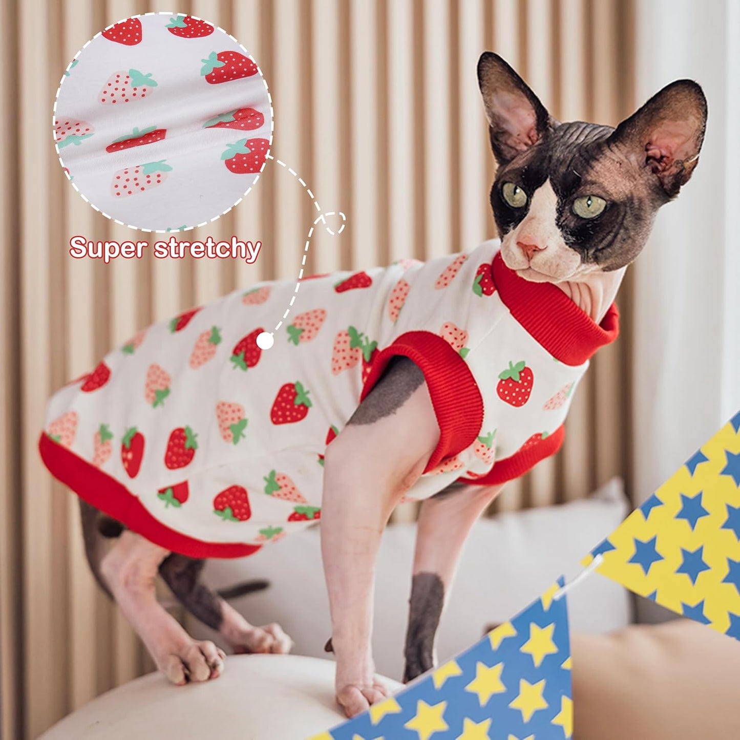 PUMYPOREITY Sphynx Cat Clothes, Stretchy Cat Sweater, Soft Hairless Cats Shirt, Pullover Cat Pajamas, Cat Turtleneck for Sphynx Cornish Rex, Devon Rex, Yellow, 2XL