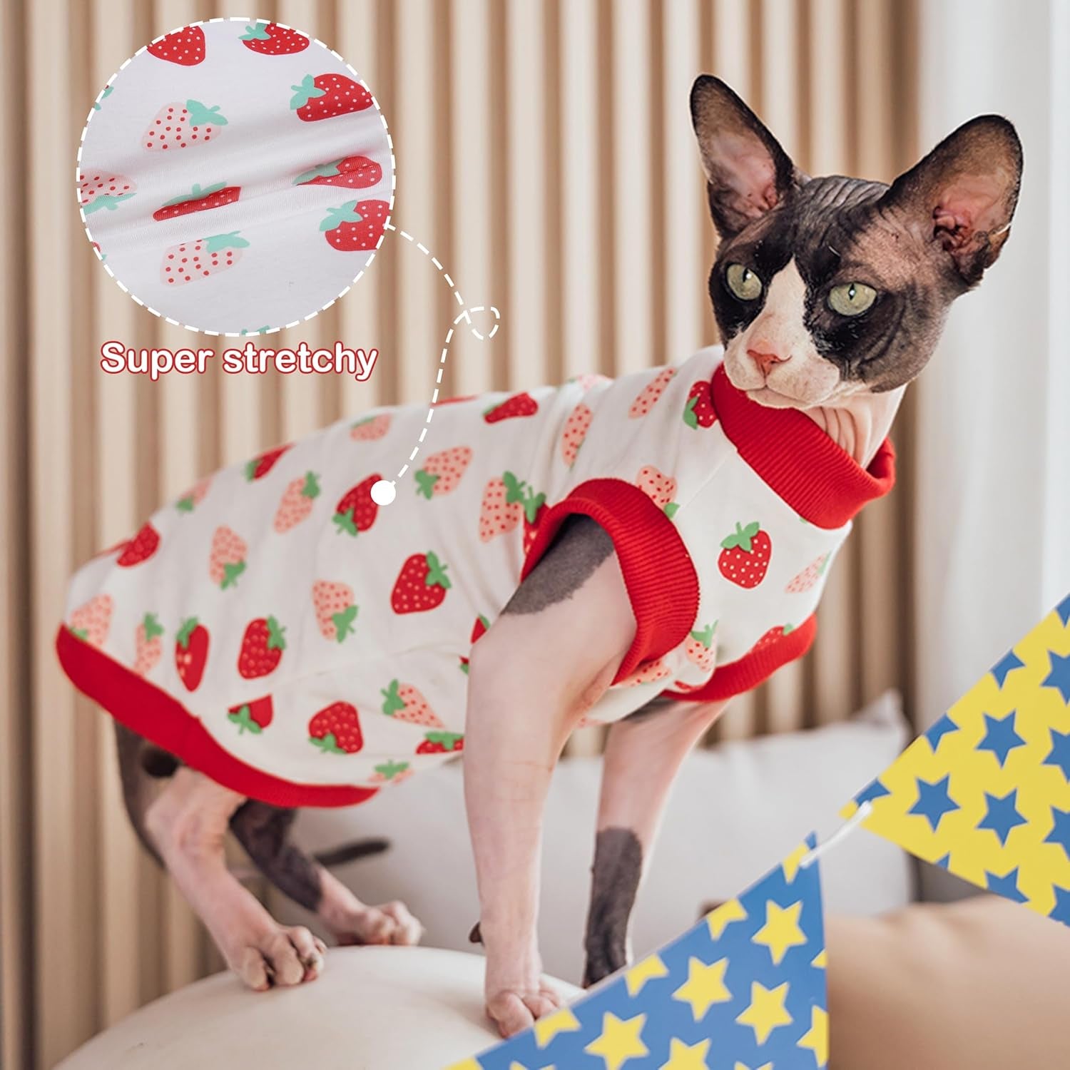 PUMYPOREITY Sphynx Cat Clothes, Stretchy Cat Sweater, Soft Hairless Cats Shirt, Pullover Cat Pajamas, Cat Turtleneck for Sphynx Cornish Rex, Devon Rex, Yellow, 2XL