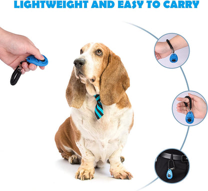 Dog Training Clicker with Wrist Strap Durable Lightweight Easy to Use, Pet Training Clicker for Cats Puppy Birds Horses. Perfect for Behavioral Training 2-Pack (Black and Water Lake Blue)