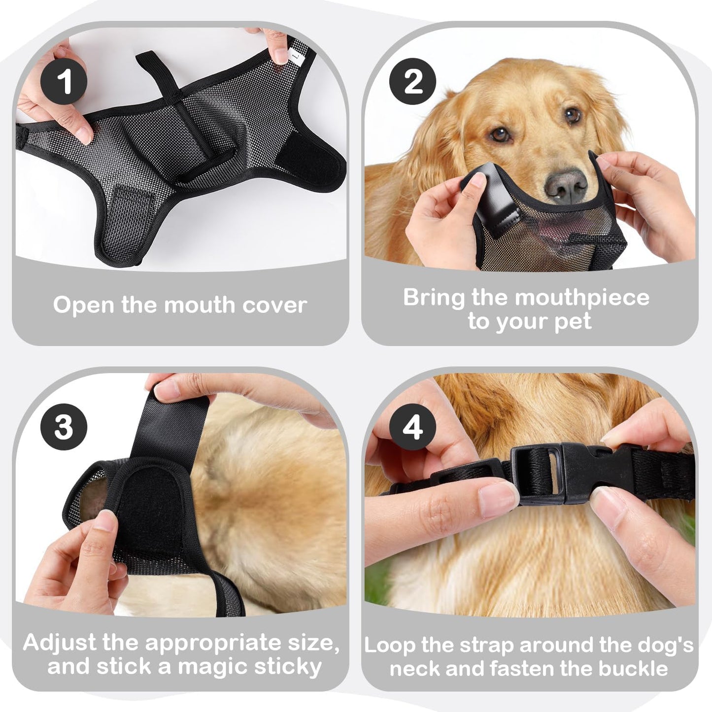 Dog Muzzle, Soft Air Mesh Muzzle for Small Medium Large Dogs anti Biting Barking Chewing Scavenging, Breathable Adjustable Loop Pets Muzzle with Front Opening Design Allows Panting Drinking (Black, L)