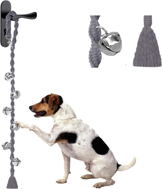 Dog Bells to Go Outside, Adjustable Dog Door Bell, Door Bells for Dogs, Quality Puppy Training Bell. Twisted Style, Grey