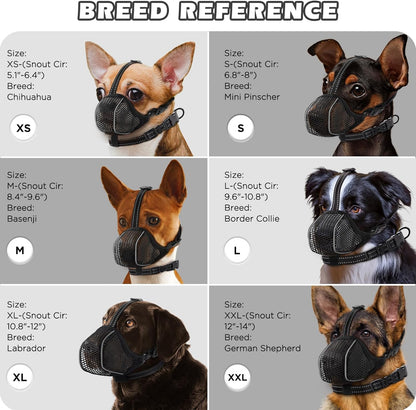 Dog Muzzle,Mesh Soft Muzzle for Small Medium Large Sized Dogs, Breathable Reflective Adjustable Puppy Muzzles with Collar for Scavenging Grooming Biting Chewing,Allows Panting and Drinking