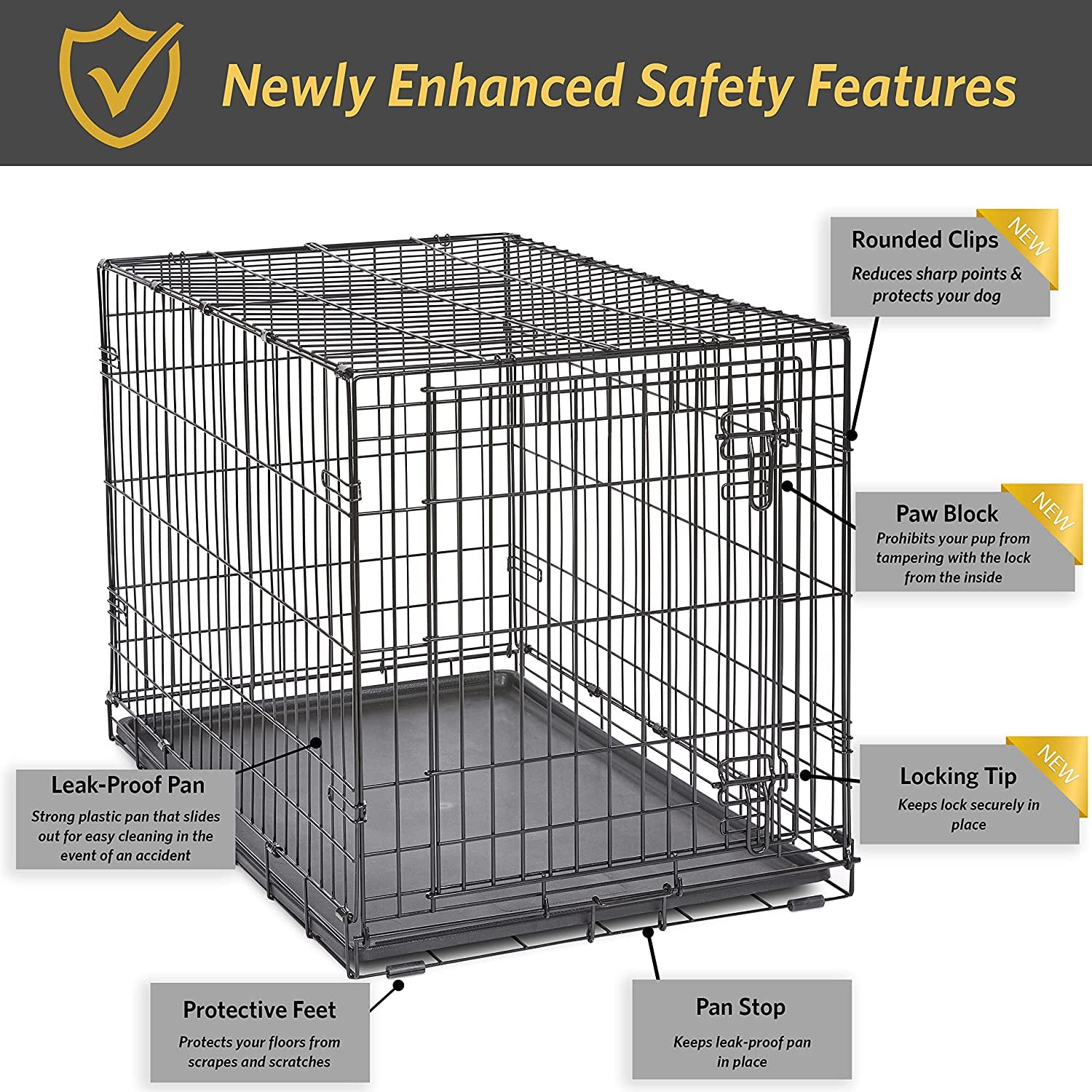 New World Newly Enhanced Single Door New World Dog Crate, Includes Leak-Proof Pan, Floor Protecting Feet, & New Patented Features, 48 Inch