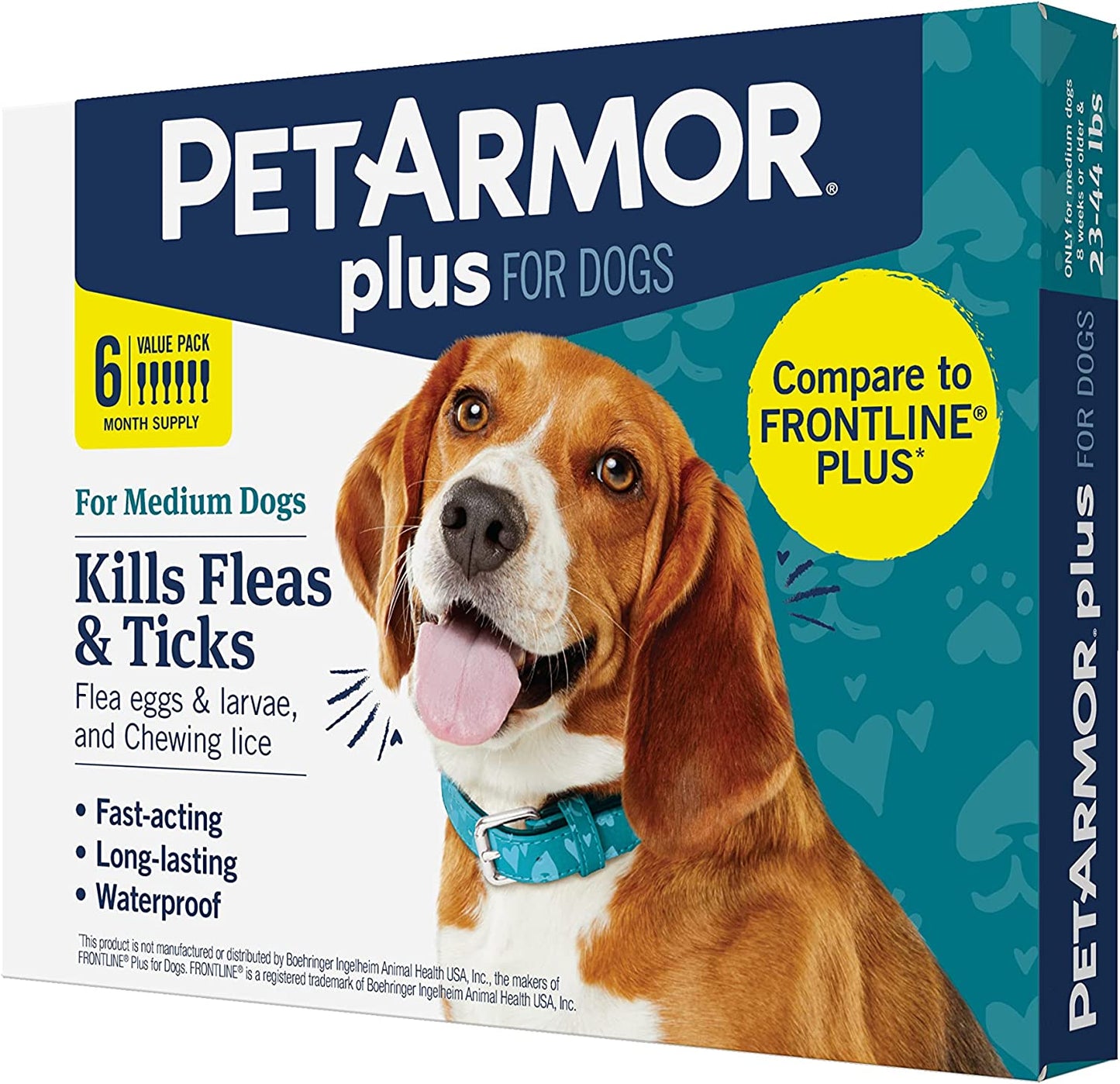 Petarmor plus Flea and Tick Prevention for Dogs, Dog Flea and Tick Treatment, 6 Doses, Waterproof Topical, Fast Acting, Medium Dogs (23-44 Lbs)