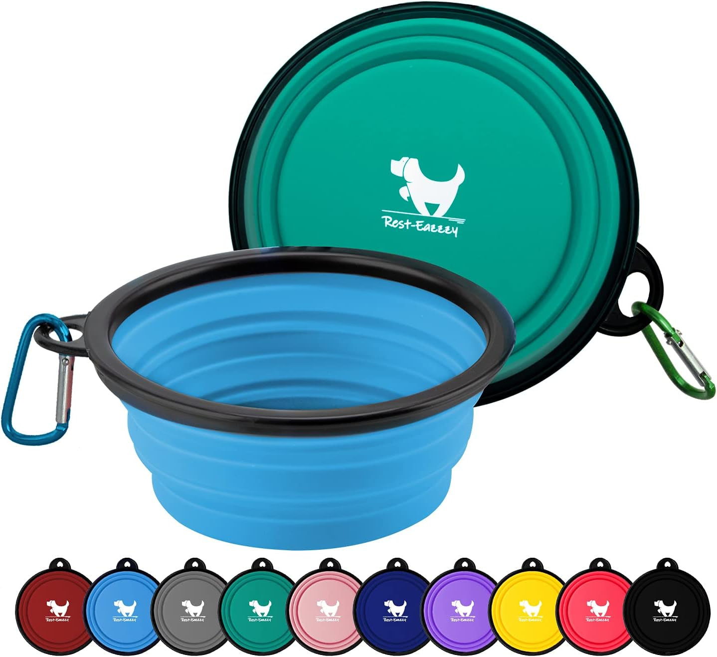 Rest-Eazzzy Large Collapsible Dog Bowls 1000 Ml, 2-Pack Dog Portable Water Bowl for Dogs Cats Pet Foldable Feeding Watering Dish for Traveling Camping Walking with 2 Carabiners, BPA Free