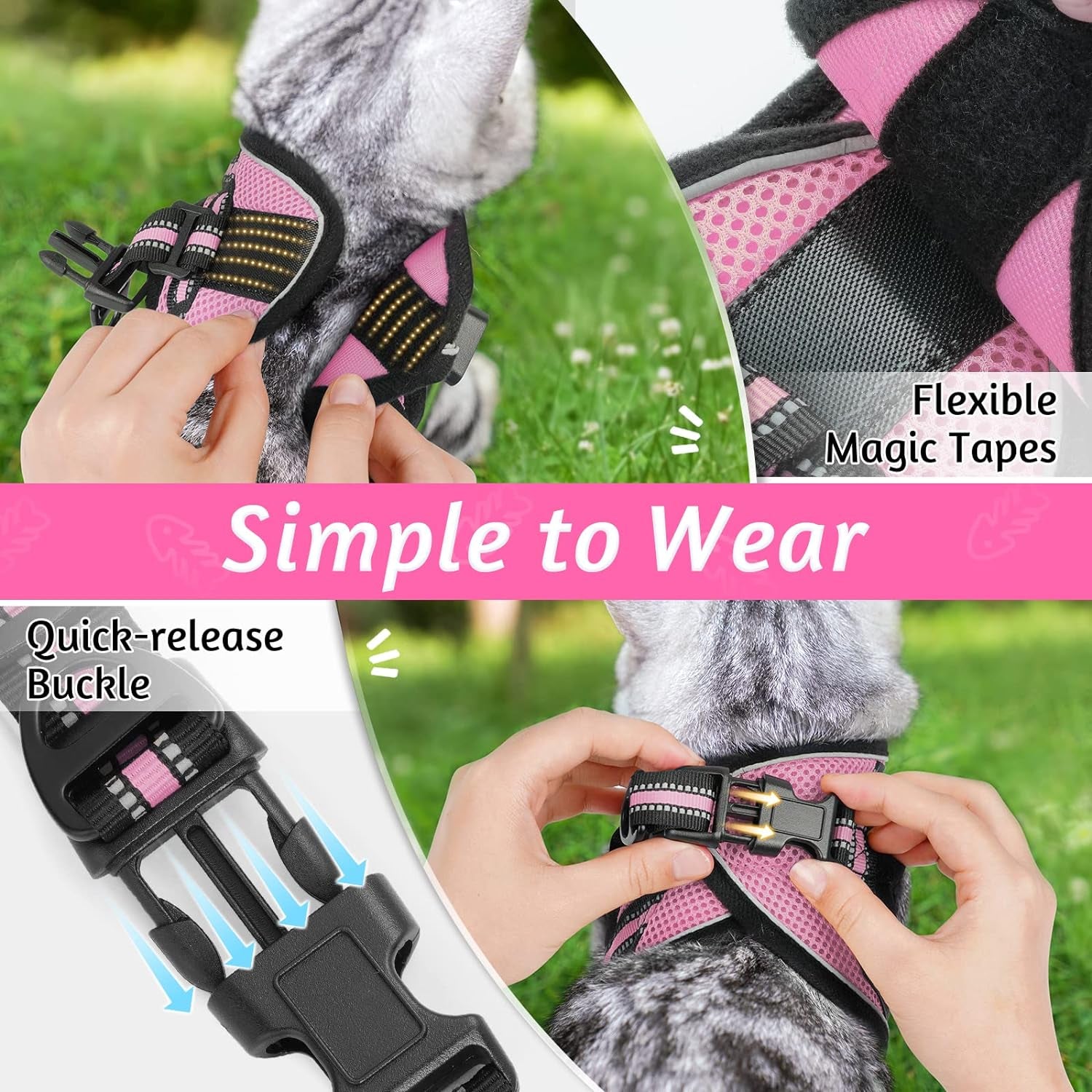Rabbitgoo Cat Harness and Leash Set for Walking Escape Proof, Adjustable Soft Kittens Vest with Reflective Strip for Cats, Comfortable Outdoor Vest, Black, L