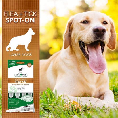 Vet'S Best Flea & Tick Spot-On Drops - Topical Flea & Tick Prevention for Dogs - Plant-Based Formula - Certified Natural Oils - for Medium Dogs - 4 Mo Supply