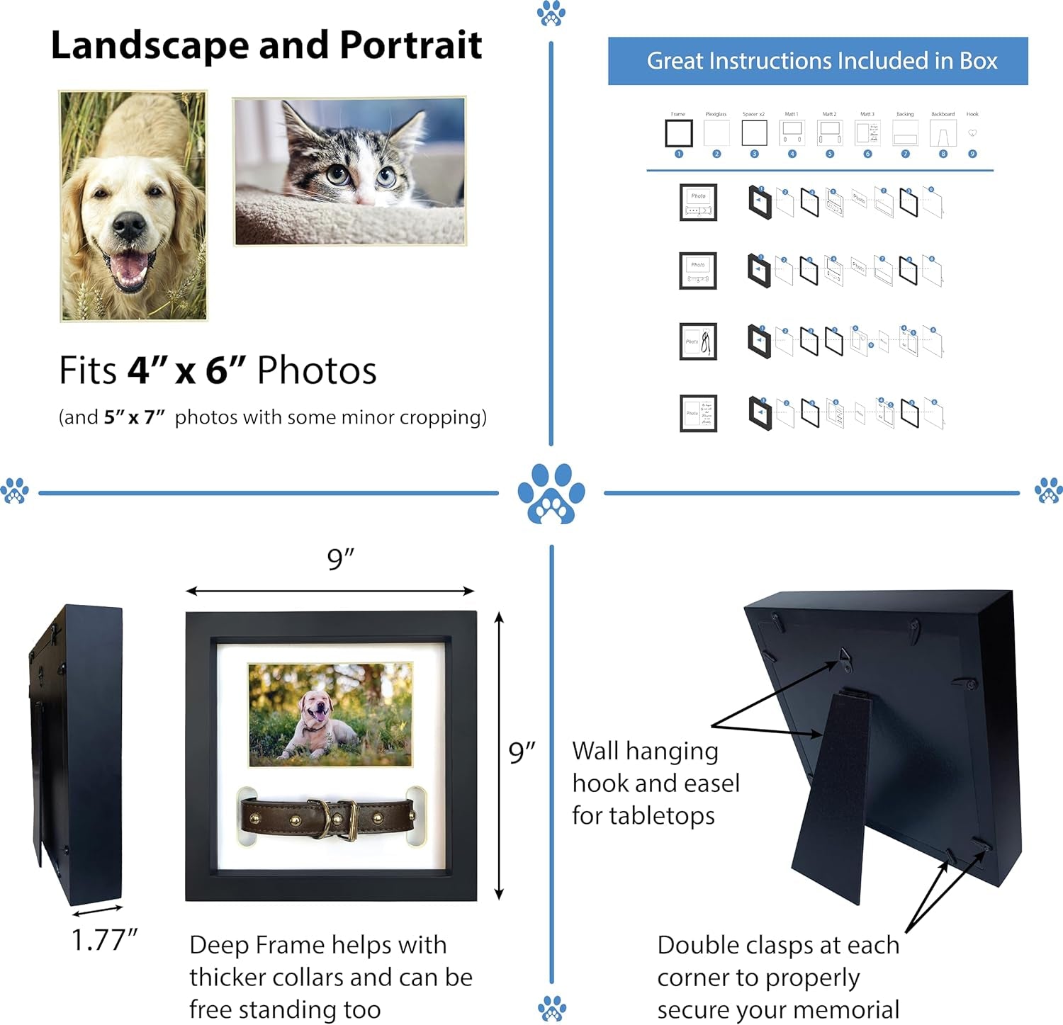 Dog Memorial Picture Frame with 5 Display Options- Dog Collar Memorial Frame Gift - Cat or Dog Pet Loss Gift for a Grieving Friend - Pet Remembrance Gift and Sympathy Photo Keepsake