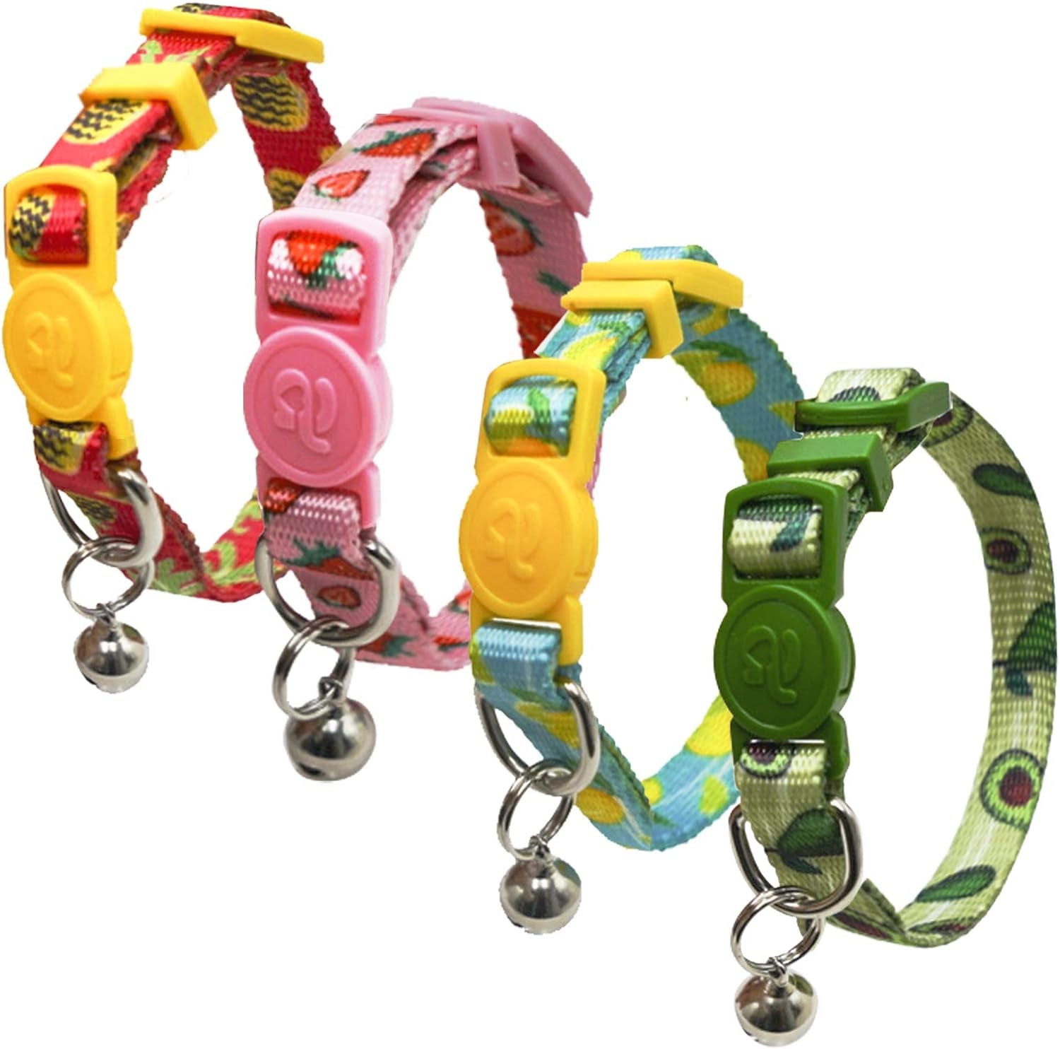 Azuza 4 Pack Cat Kitten Collar Breakaway with Bell Quick Release Safe Buckle Adjustable Cat Kitten Collar