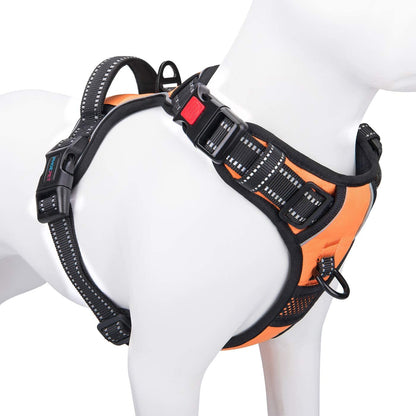 PHOEPET No Pull Dog Harnesses for Small Dogs Reflective Adjustable Front Clip Vest with Handle 2 Metal Rings 3 Buckles [Easy to Put on & Take Off] (XS, Orange)