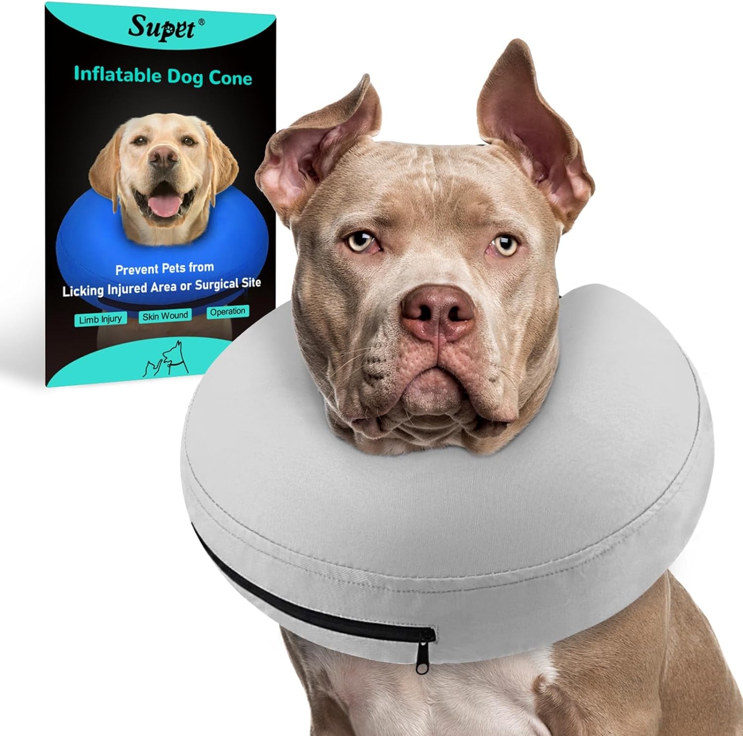 Supet Inflatable Dog Cone Collar Alternative after Surgery, Dog Neck Donut Collar Recovery E Collar to Stop Licking, Soft Dog Cone for Medium Large Dogs