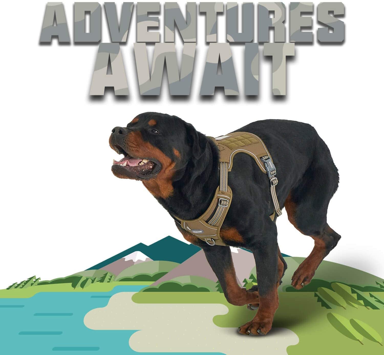 Auroth Tactical Dog Harness for Small Medium Large Dogs No Pull Adjustable Pet Harness Reflective K9 Working Training Easy Control Pet Vest Military Service Dog Harnesses L,Green