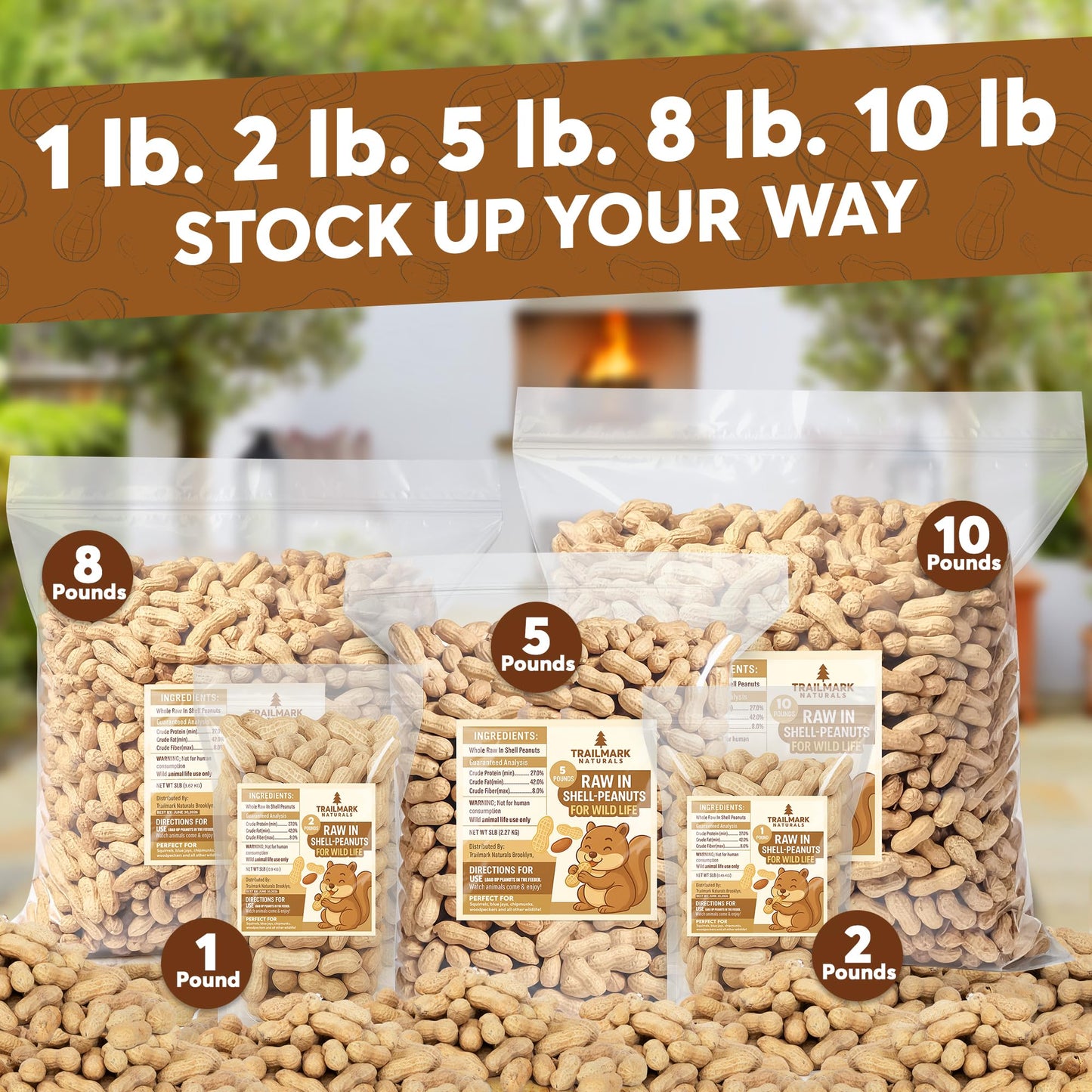 Trailmark Naturals - 5 LB - Raw Peanuts For Squirrels, Raw In Shell Peanuts For Birds and Wildlife- Squirrel Food, Wild Bird Seed - Grown in The USA