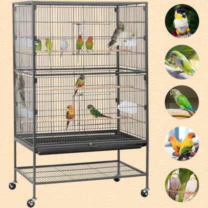 Yaheetech 52'' Bird cage w/Perches & Feeders, Large Birdcage with Pull-Out Tray, Rolling Wheels, Extra Storage, Flight Cage for Cockatiel, Parrot, Parakeet, Conure, Budgie, Pigeon Small/Medium Birds