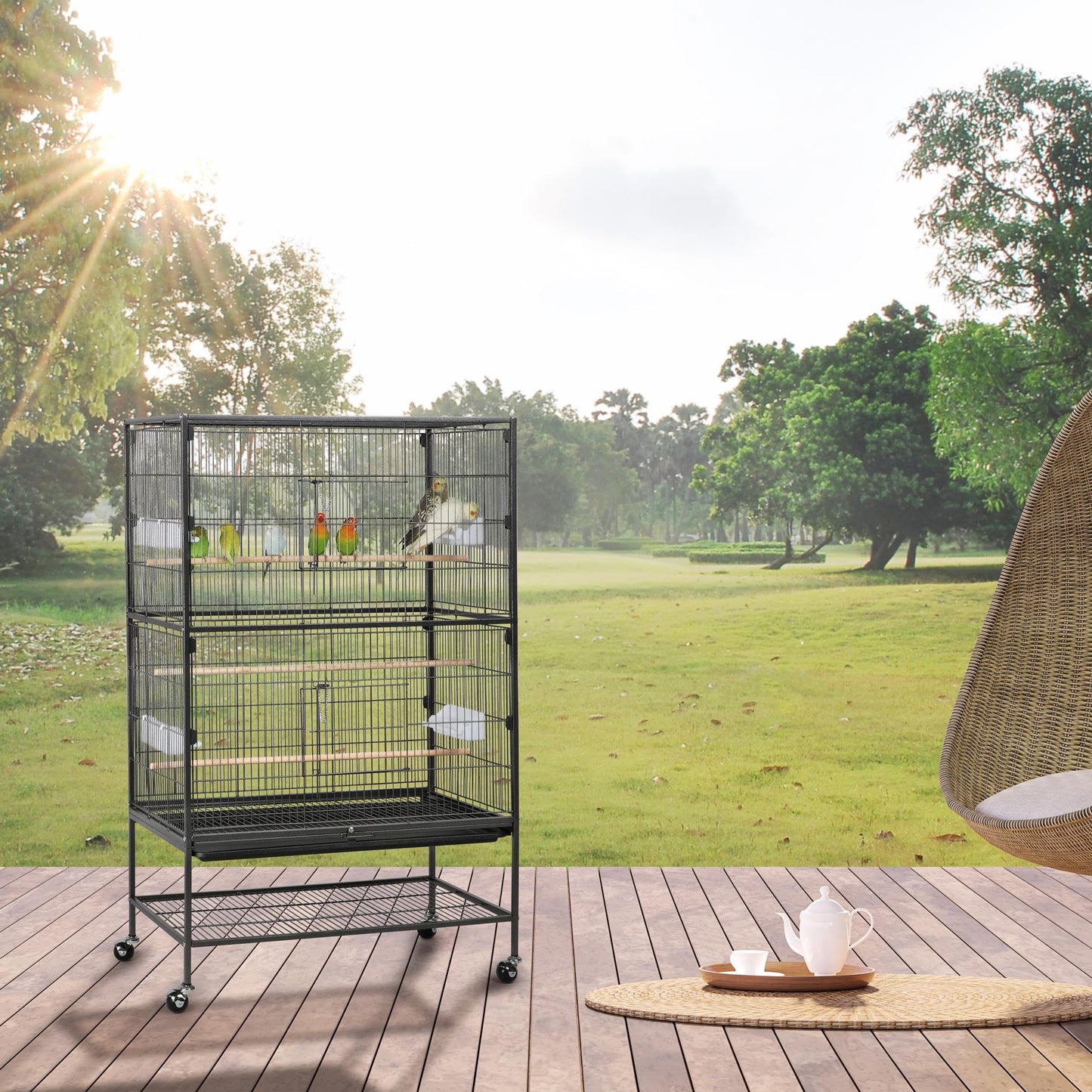 Yaheetech 52'' Bird cage w/Perches & Feeders, Large Birdcage with Pull-Out Tray, Rolling Wheels, Extra Storage, Flight Cage for Cockatiel, Parrot, Parakeet, Conure, Budgie, Pigeon Small/Medium Birds