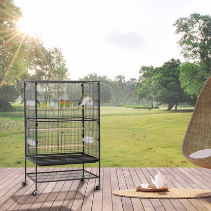Yaheetech 52'' Bird cage w/Perches & Feeders, Large Birdcage with Pull-Out Tray, Rolling Wheels, Extra Storage, Flight Cage for Cockatiel, Parrot, Parakeet, Conure, Budgie, Pigeon Small/Medium Birds