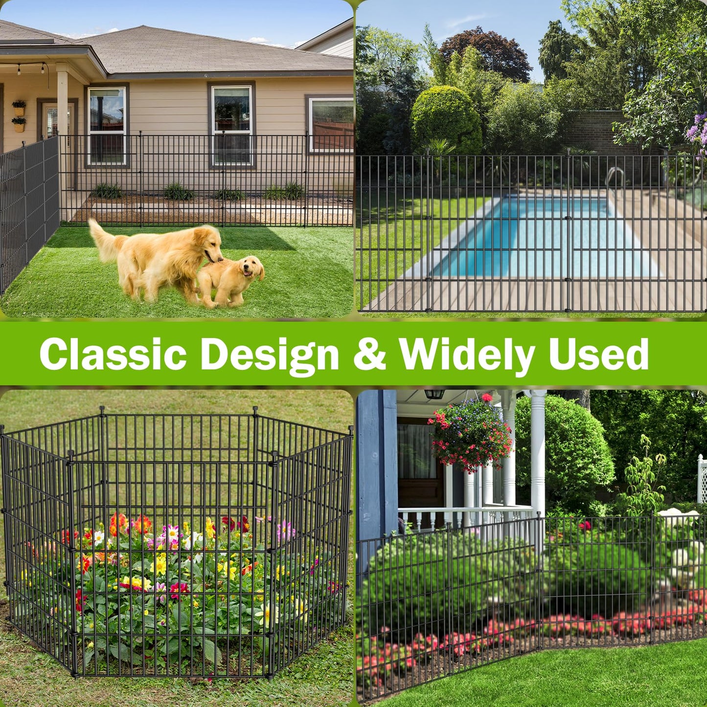 10 Panels No Dig Decorative Outdoor Garden Fence with Gate for Yard, 40 in(H) X 23.6 ft(L) Animal Barrier Fencing Rustproof Metal Wire Panel Border for Dog, Rabbits, and Patio Temporary Ground Stakes