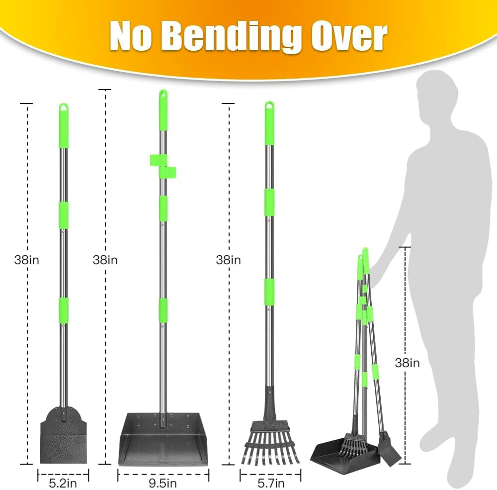 TOOGE Larger Pooper Scooper, Dog Pooper Scooper for Large Medium Small Dogs Heavy Duty Long Handle Metal Tray Rake Shovel Set for Yard Grass