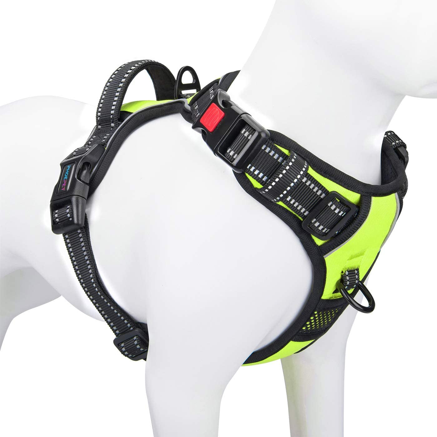 PHOEPET No Pull Dog Harness Medium Reflective Front Clip Vest with Handle,Adjustable 2 Metal Rings 3 Buckles,[Easy to Put on & Take Off](M, Green)