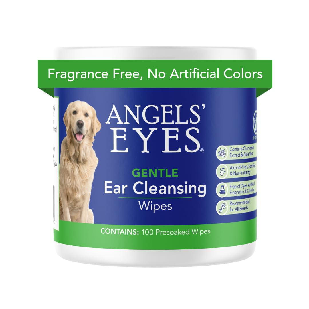 ANGELS' EYES Ear Cleansing Wipes for Dogs & Cats, Removes Dirt, Wax, Odor, Help Reduce Infections & Itching, No Artificial Colors or Fragrance, 100ct