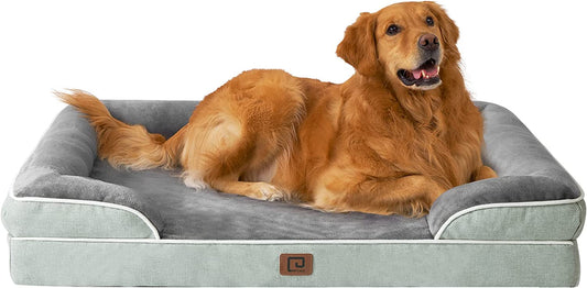 EHEYCIGA Orthopedic Dog Beds for Extra Large Dogs, Waterproof Memory Foam XL Dog Bed with Sides, Non-Slip Bottom and Egg-Crate Foam Big Dog Couch Bed with Washable Removable Cover, Greyish Green