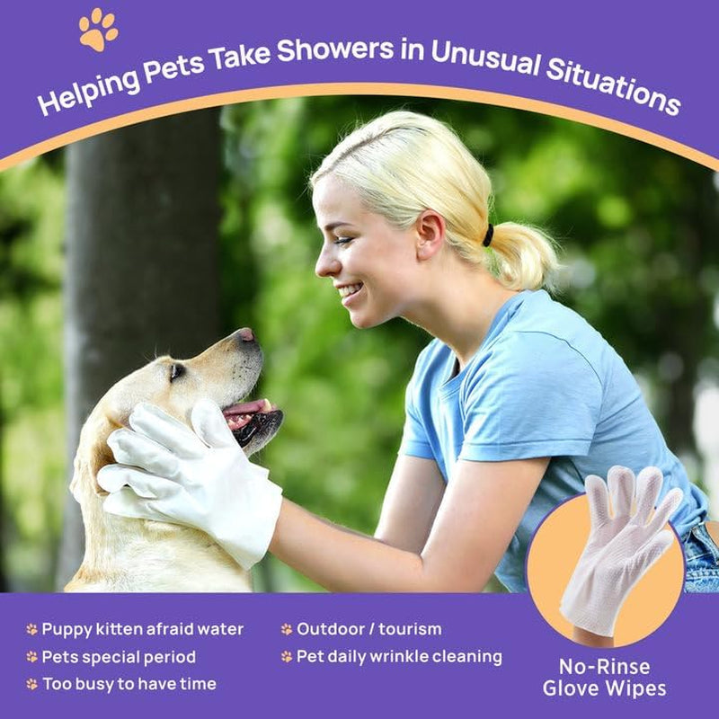 Cleaning Deodorizing Bathing Wipes for Dogs & Cats, Hypoallergenic Dog Cleaning Glove Wipes with Coconut Oil Nourishing Grooming Fur, Cat Cleaning Wipes for Daily Care and Traveling