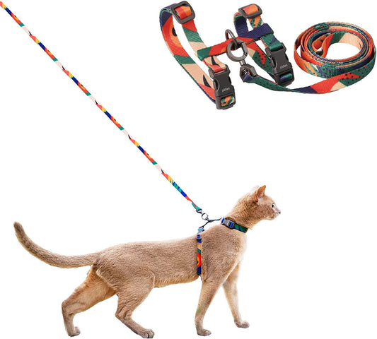 Pidan Cat Harness and Leash Set, Cats Escape Proof - Adjustable Kitten Harness for Large Small Cats, Lightweight Soft Walking Travel Petsafe Harness（(Multicolor-M Size）