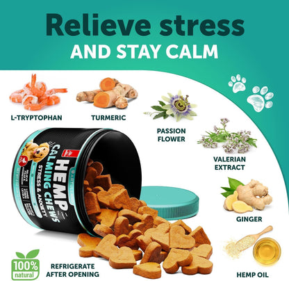 Hemp Calming Chews for Dogs - Advanced Dog Calming Chews - Anxiety Relief Treats - Dog Anxiety Relief - Health and Wellness Supplements for Dogs - Hip and Joint Support - 120 Chews