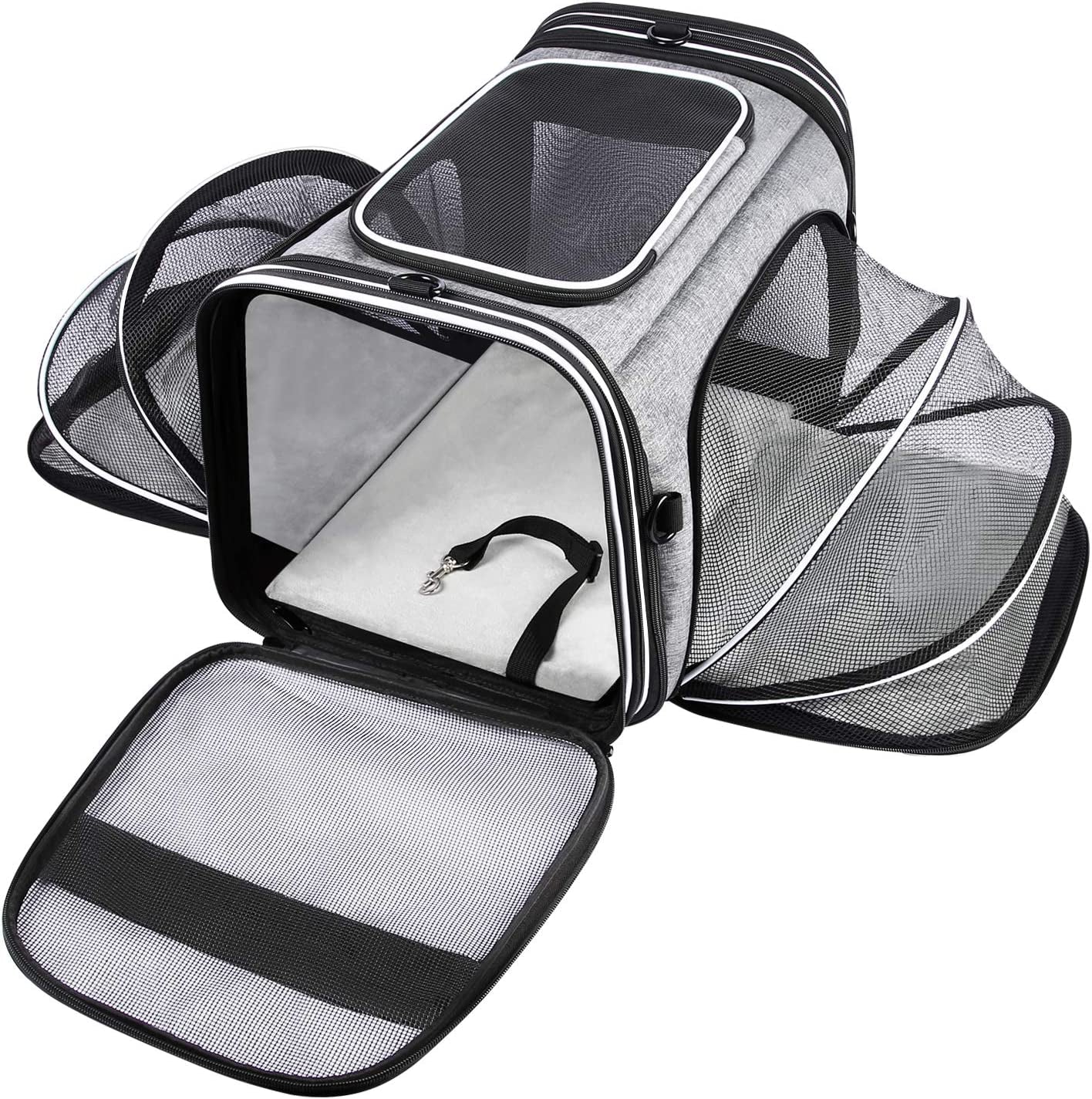 TSA Airline Approved Soft Sided Pet Carrier Top Loading 4 Side Expandable Large Travel Cats Carrier Collapsible with 3 Removable Washable Pads and 3 Pockets for Cats Kitten and Small Dogs