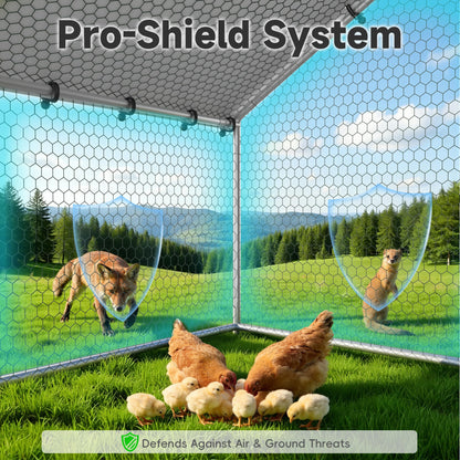 Large Metal Chicken Coop with Run for Yard with Waterproof &Anti-UV Cover,19.7 x 10 x 6.4ft Outdoor Walk-in Poultry Cage Chicken Run Pen with Roosting Perch, Hen Duck Rabbit House