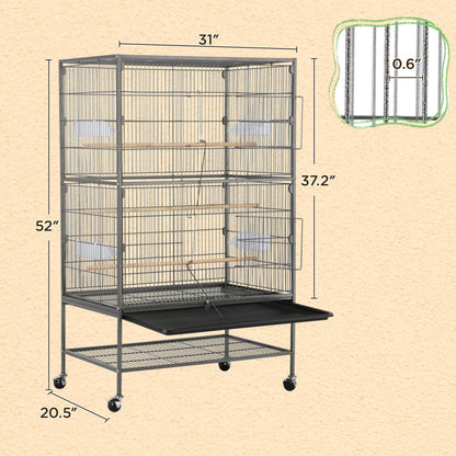 Yaheetech 52'' Bird cage w/Perches & Feeders, Large Birdcage with Pull-Out Tray, Rolling Wheels, Extra Storage, Flight Cage for Cockatiel, Parrot, Parakeet, Conure, Budgie, Pigeon Small/Medium Birds