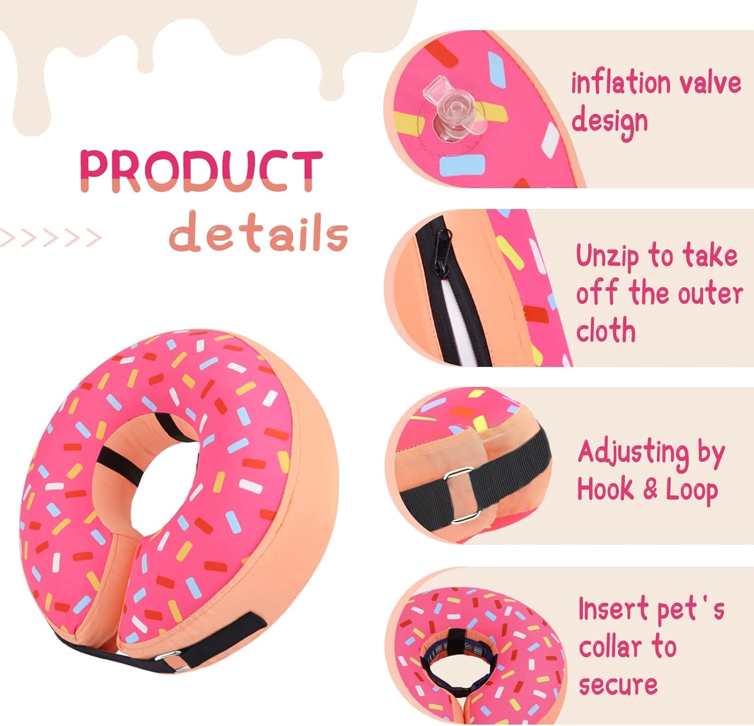 Supet Inflatable Dog Cone Collar for after Surgery Donut, Soft Dog Cones for Small Medium Large Dogs Pets, E Collar Dog Neck Donut Collar Alternative after Surgery