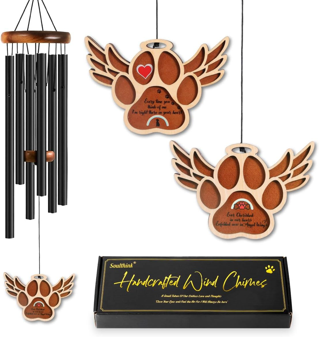 Dog Memorial Gifts for Loss of Dog - Loving Pet Memorial Wind Chimes, Dog Bereavement Gifts with Memorial Poem Gift Cards for the Passing of Dogs and Cats (Winged Paws)