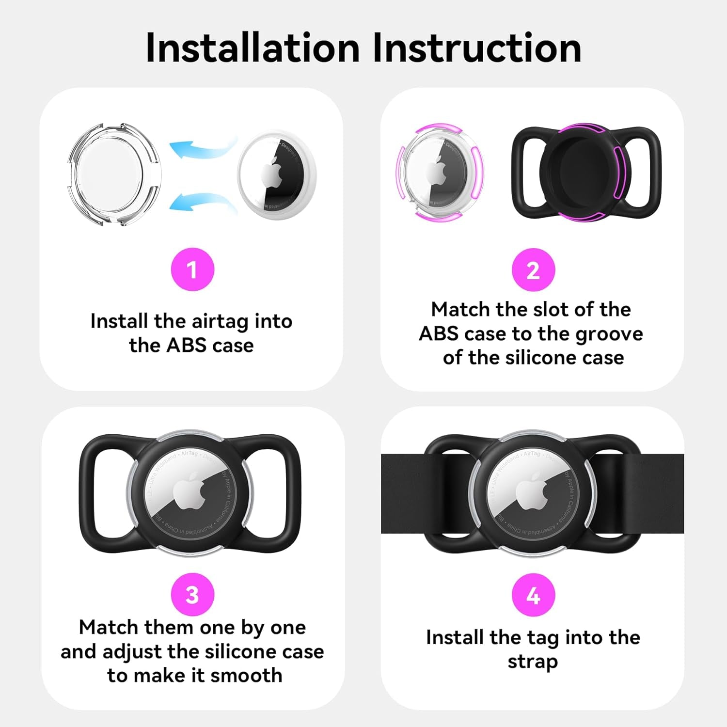 Waterproof Airtag Dog Collar Holder, Silicone & ABS Airtag Holder for Dog & Cat Collars, Ultra-Durable, Lightweight and Protective Airtag Case (Rose, Regular)