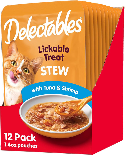 Hartz Delectables Stew Lickable Wet Cat Treats for Adult & Senior Cats, Tuna & Shrimp, 12 Count, 1.4 Ounce (Pack of 12)