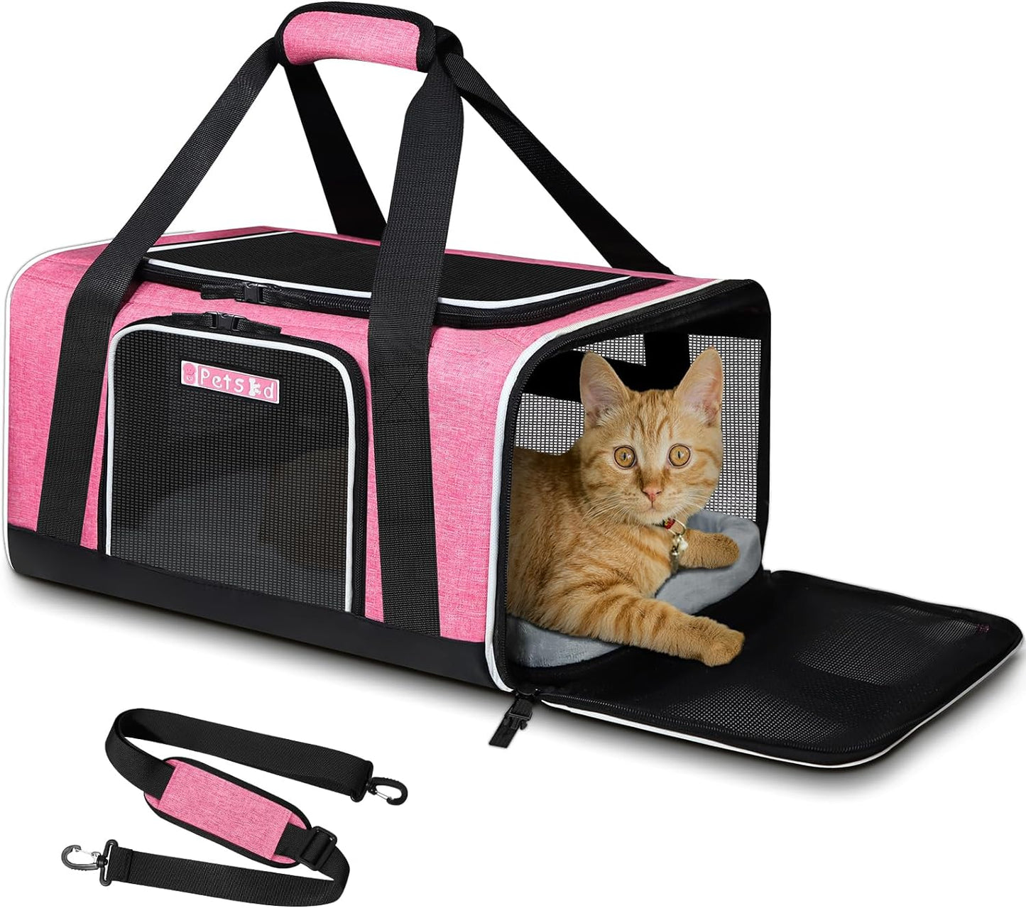 Pet Carrier 17X13X9.5 Southwest Airline Approved,Pet Travel Carrier Bag for Small Cats and Dogs, Soft Dog Carrier for 1-15 LBS Pets,Dog Cat Carrier with Safety Lock Zipper (Pink)