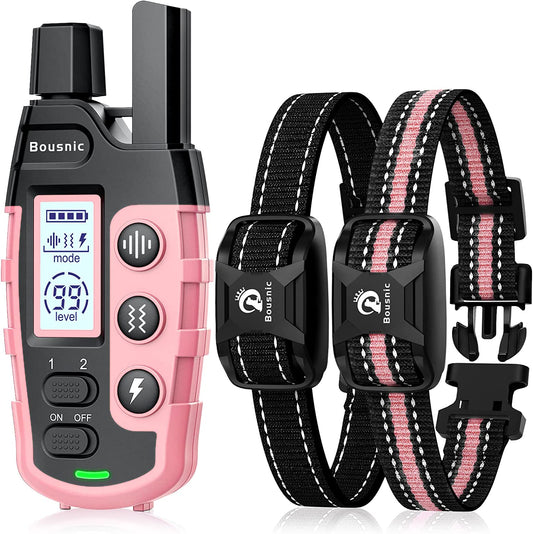 Bousnic Dog Shock Collar 2 Dogs (5-120Lbs) - 3300 Ft Waterproof Training Collar for Dogs Large Medium Small with Rechargeable Remote, Beep (1-8) Vibration (1-16) and Humane Shock (1-99) Modes