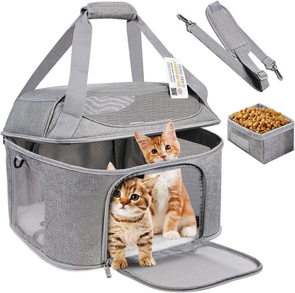 Large Cat Carrier for 2 Cats, Soft Side Pet Carrier for Cats Small Dog, Collapsible Travel Dog Carrier Bag, OEKO-TEX Certified TSA Airline Approved Cat Carrier Backpack for Cats 20 Lbs (Gray)