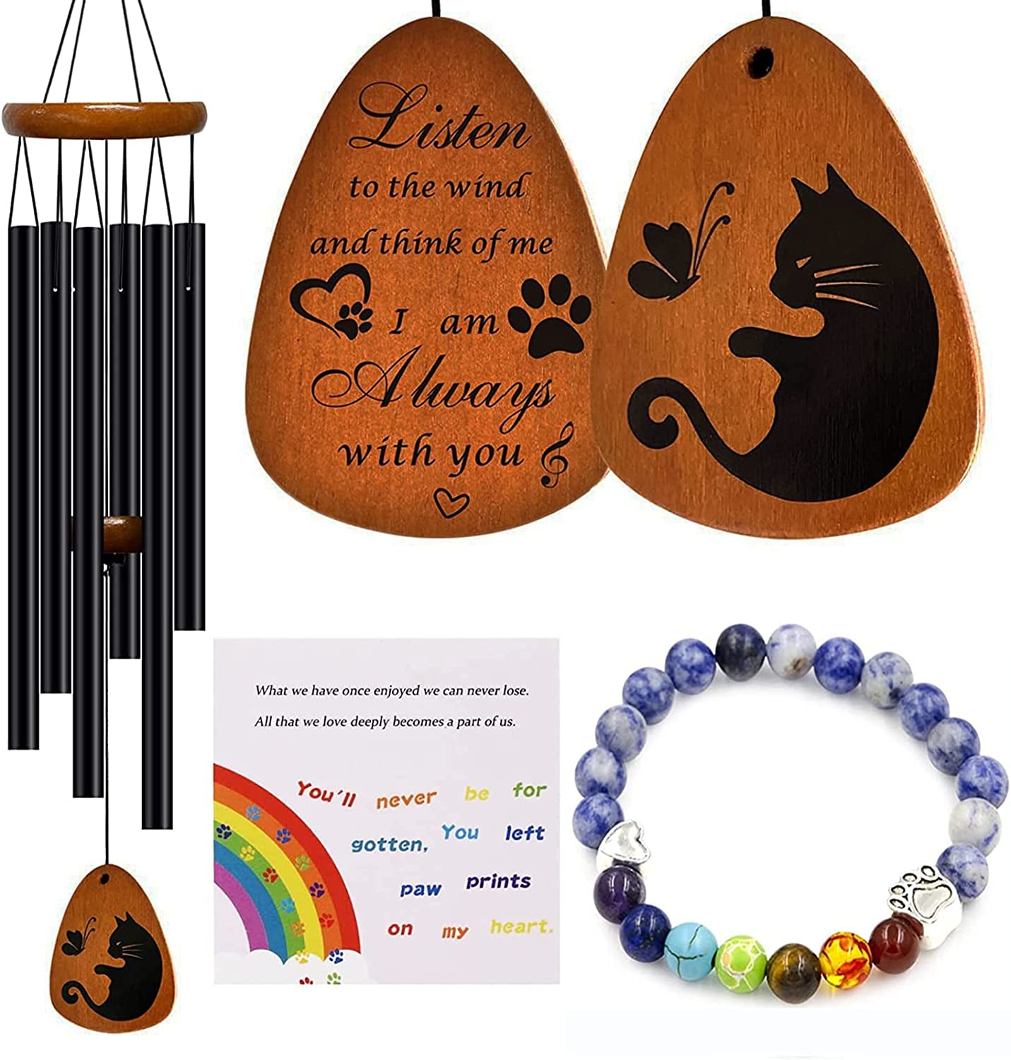 Cat Memorial Gifts - Cat Memorial Wind Chimes, Loss of Cat Sympathy Gift,Pet Sympathy Gifts for Cats, Remembrance Gifts for Loss of Cat 28 Inches（Golden）