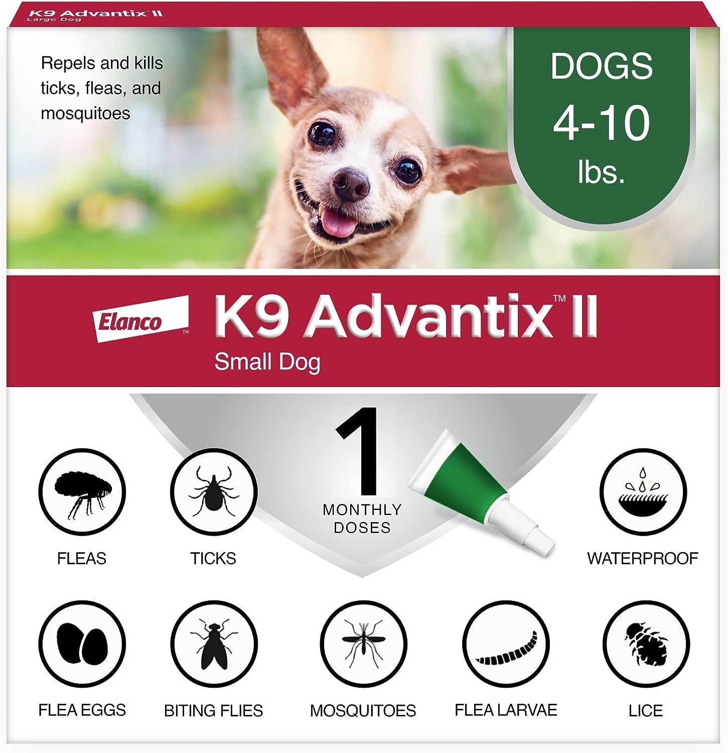 K9 Advantix II Small Dog Vet-Recommended Flea, Tick & Mosquito Treatment & Prevention | Dogs 4-10 Lbs. | 1-Mo Supply