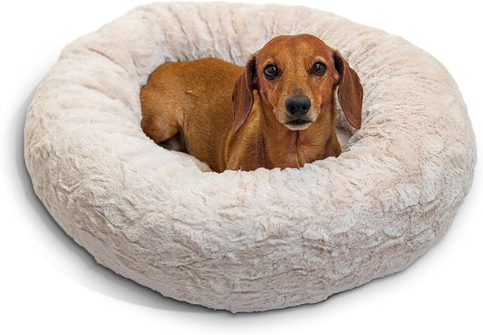 Best Friends by Sheri the Original Calming Donut Cat and Dog Bed in Lux Fur Oyster, Small 23"