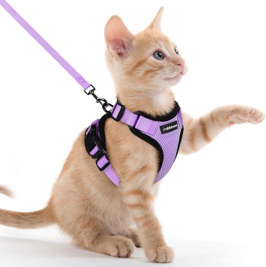 Rabbitgoo Cat Harness and Leash for Walking, Escape Proof Soft Adjustable Vest Harnesses for Cats, Easy Control Breathable Reflective Strips Jacket, Light Purple, XXS